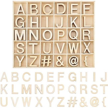 PH PandaHall 180pcs Wood Alphabet Letters, 30 Styles Mini Blank Wood Symbols Capital A-Z Letters Unfinished Wood Crafts with Storage Tray for Home Party Decor Spelling Homemade Crafts 1.1 Inch