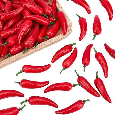 CHGCRAFT 60pcs Mini Fake Hot Chili Peppers Simulation Artificial Lifelike Fake Vegetable Red Pepper for Photographic Props Home Kitchen Table Decoration Cabinet Ornament, 68x16mm