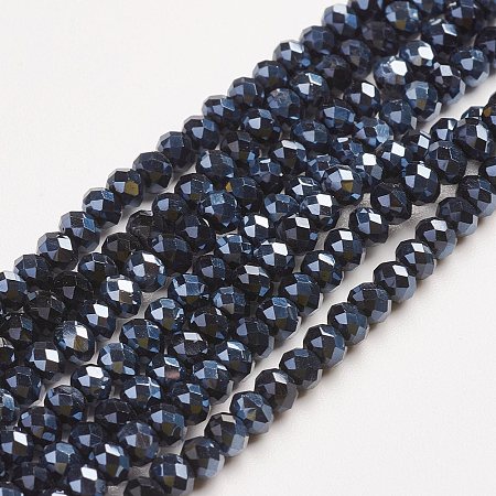 Honeyhandy Electroplate Glass Beads Strands, Faceted, Rondelle, Black Plated, 3x2mm, Hole: 1mm, about 165~169pcs/strand, 15~16 inch(38~40cm)