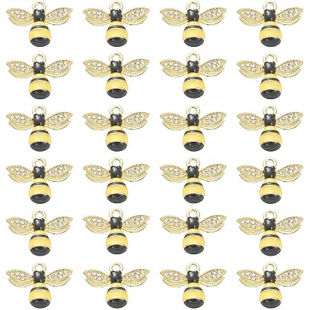 SUNNYCLUE 1 Box 24PCS Alloy Enamel Bee Charms Gold Honey Bees with Crystal Rhinestone Pendant for Jewelry Making Charm Necklaces Bracelets Earrings DIY Crafting Supplies Accessories