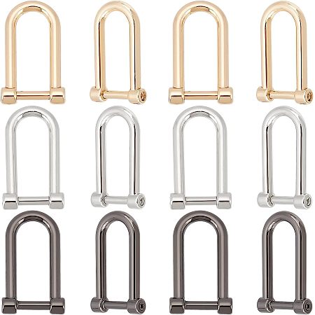 WADORN 12pcs D-Rings Horseshoe Shape D Ring for Purse Belts, 0.4inch Screw in Shackle D Ring U Shape D Ring with Closing Screw Key Holder for DIY Leather Craft Purse Keychain Accessories, 3 Colors