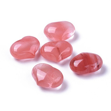 Honeyhandy Cherry Quartz Glass Beads, No Hole/Undrilled, Heart, 20x25x11~13mm