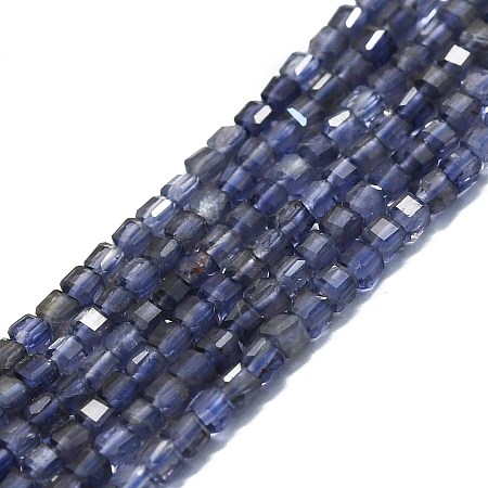Honeyhandy Natural Iolite Beads Strands, Faceted, Cube, 2x2x2mm, Hole: 0.6mm, about 182pcs/strand, 15.16''~15.55''(38.5~39.5cm)