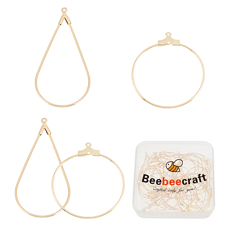 Beebeecraft 1 Box 40Pcs Real 18K Gold Plated Brass Hoop Earring Findings Teardrop Round Beading Hoop Earrings Component Accessories for DIY Jewelry Making Craft