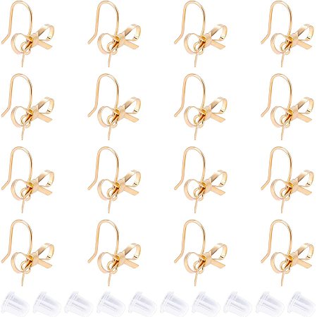 SUPERFINDINGS 24Pcs Bowknot Stud Earrings Brass Stud Earring Findings Golden Earring Findings with Loop with 40Pcs Plastic Ear Nuts for Dangle Earring Jewelry Making, Hole: 2mm