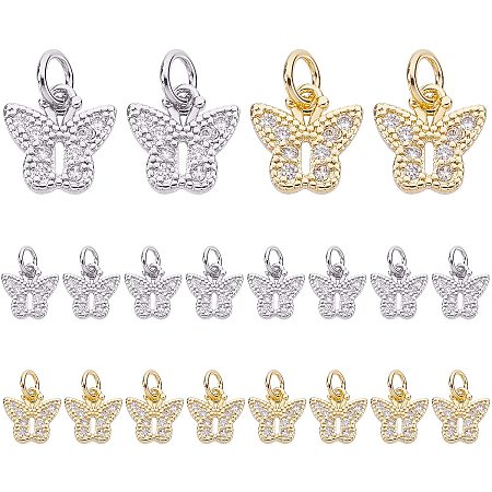 PandaHall Elite 18K Gold Plated Butterfly Pendants 20pcs Cubic Zirconia Charms Animal Pendants Gold and Silver Rhinestone Charms Dangle Pendants for Jewelry Making Bracelet Choker Necklace Earring