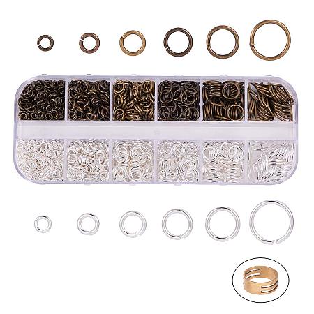 PandaHall Elite 1660 pcs 2 Colors 4/5/6/7/8/10mm Brass Open Jump Rings 18 Gauge Jewelry Connectors O Ring for Earring Bracelet Jewelry Making, Antique Bronze/Silver