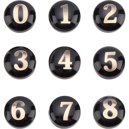OLYCRAFT 18pcs Black Handmade Lampwork Beads with Gold Number 8x5.5mm Flat Round Number Lampwork Beads Number 0-8 Number Beads for DIY Jewelry Making Bracelets Necklaces