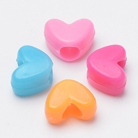 Arricraft Plastic Beads, Heart, Mixed Color, 7.5x10x5mm, Hole: 3.5mm, about 2775pcs/500g