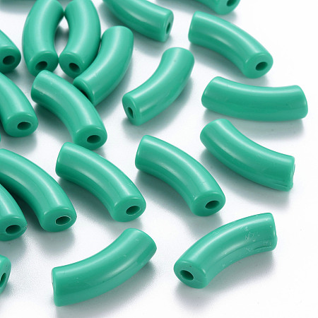 Honeyhandy Opaque Acrylic Beads, Curved Tube, Light Sea Green, 36x13.5x11.5mm, Hole: 4mm, about 133pcs/500g