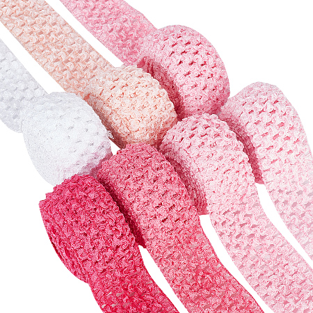 BENECREAT 14M 7 Style Pink Series Elastic Crochet Headband Ribbon, for Hair Bow Accessories, Gift Wrapping, Mixed Color, 40~45x1.5~2mm, 2m/style