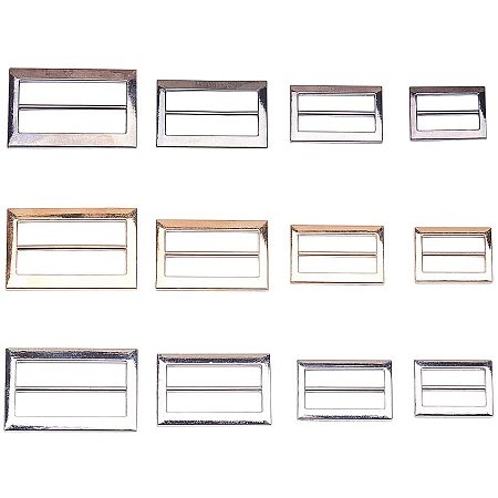 NBEADS 36 Pcs Alloy Tri-Glide Slides Buckles, 20mm/25mm/30mm/35mm Rectangle Metal Ring Slide Adjusters DIY Sewing Buckles Webbing Belts Buckle for Belt Bags DIY Accessories, Mixed Color