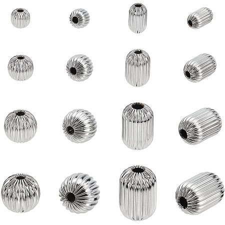 UNICRAFTALE 16pcs 8 Styles Stainless Steel Corrugated Beads 6-12mm Diameter Stopper Beads Stainless Steel Color Loose Beads Round and Column Shape Spacer Beads for Bracelet Necklace Jewelry Making