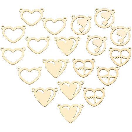UNICRAFTALE 16Pcs 4 Style Golden Heart Link Connector Charms 304 Stainless Steel Double Hole Charms, Flat Round with Heart Jewelry Connector Charms Jewelry Connectors Findings for Jewelry Making