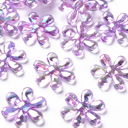 ARRICRAFT Transparent Acrylic Beads, AB Color, Flower, Violet, 25x4.5mm, Hole: 1.6mm, about 375pcs/500g
