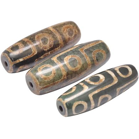 CHGCRAFT 5pcs Natural Agate Beads Dyed and Heated Tibetan Style dZi Beads for DIY Jewelry Making Hand Making Crafts Rice, Dark Olive Green