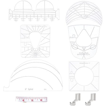 SUPERFINDINGS Quilting Templates Sets Including 6pcs Acrylic Multifunction Rulers, 1pc Alloy Domestic Sewing Machine Presser Foot and 1pc Soft Tape Measure for Patchwork Sewing Cutting Craft DIY
