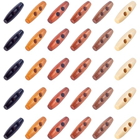 NBEADS 120 Pcs Wooden Buttons Oval Double Hole Buttons 2 Holes Horn Toggle Buttons Sewing Buttons for DIY Clothing Sewing Accessories