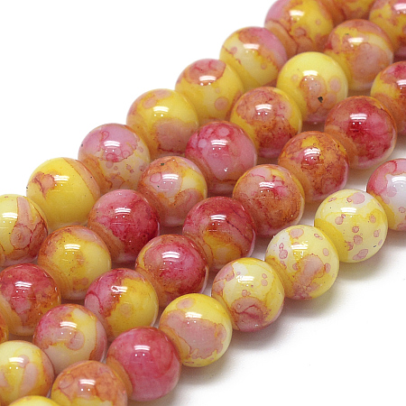 Nbeads Baking Painted Glass Beads Strands, Round, Gold, 8~8.5mm, Hole: 1.5mm; about 105pcs/strand, 31.8''(80.7cm)