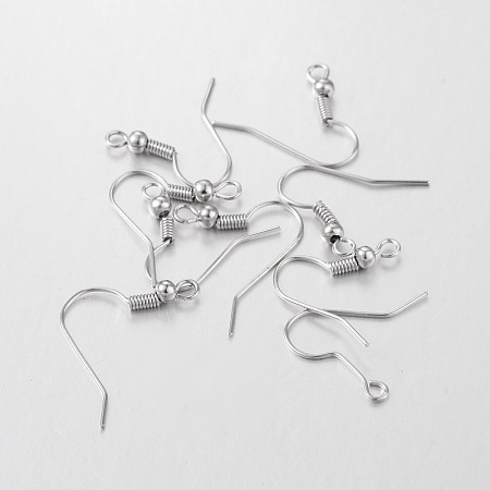 Honeyhandy Iron Earring Hooks, with Horizontal Loop, Platinum, 17~19x18mm, Hole: 2mm, Pin: 0.6mm