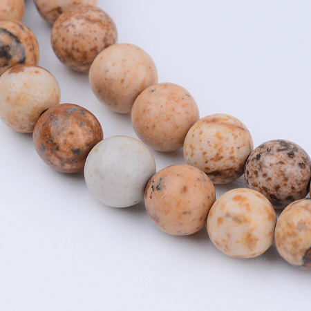 Honeyhandy Natural Picture Jasper Beads Strands, Round, 6~6.5mm, Hole: 1mm, about 63pcs/strand, 15.5 inch