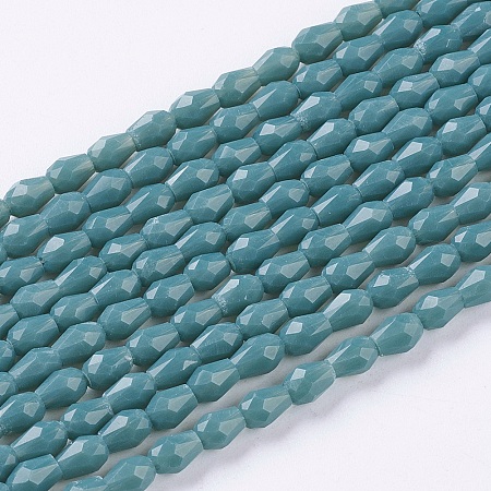 Arricraft Opaque Solid Color Glass Beads Strands, Faceted, teardrop, Cadet Blue, 5x3mm, Hole: 0.5mm; about 85~95pcs/strand, 16.5~18.7 inches(42~47.5cm)