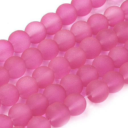 Arricraft Transparent Glass Bead Strands, Frosted, Round, Deep Pink, 8mm, Hole: 1.3~1.6mm, about 99pcs/strand, 31.4 inches