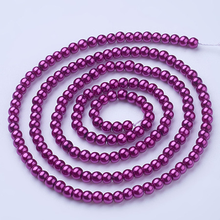 Arricraft Glass Pearl Beads Strands, Pearlized, Round, Camellia, 4mm, Hole: 0.8~1mm, about 216pcs/strand, 32 inches
