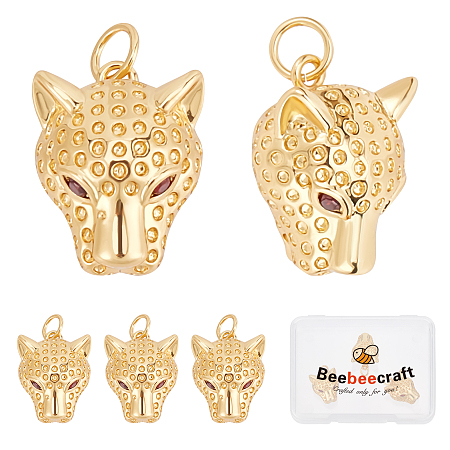 Beebeecraft 1 Box 5Pcs Leopard Charms 18K Gold Plated Brass Three Dimensional Animal Cubic Zirconia Pendants Charm with Jump Ring for Necklaces Bracelet DIY Jewelry Making