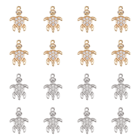SUPERFINDINGS 16Pcs 2 Colors Cubic Zirconia Pendant Charms 15.5x11x3mm Turtle Jewelry Charms Brass Tortoise Pendant Sea Turtle Dangle Pendants for DIY Necklace Bracelet Jewelry Making Hole: 1mm