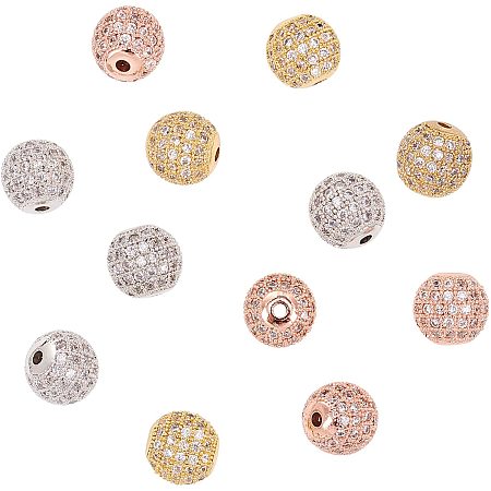 NBEADS 12 Pcs About 9.5~10mm Round Brass Zirconia Beads 3 Colors Micro Pave Cubic Zirconia Ball Spacer Beads for Jewelry Making
