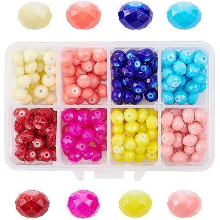 Opaque Spray Painted Glass Beads Strands, Faceted, Rondelle, Mixed Color, 8x6mm, Hole: 1.2mm; 8 Colors, 30pcs/color, 240pcs/box