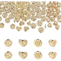 CREATCABIN 1 Box 4 Styles 80pcs Flower Shape Spacer Beads 18K Gold Plated Heart Brass Bead Jewelry Charms for Jewelry Making DIY Bracelets Necklace Earring Accessories