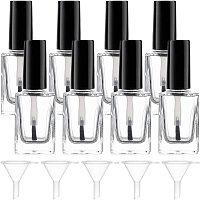 BENECREAT 12Pack 0.5oz Square Empty Nail Polish Bottles Transparent Nail Varnish Bottles Refillable Nail Bottle Containers with Brush and Plastic Funnel Hopper for Nail Art Sample