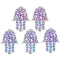 UNICRAFTALE 50pcs Multi-Color Hamsa Hand Shape Pendants Stainless Steel Charms Etched Metal Embellishments Charms for DIY Jewelry Making 55x36.5x0.2mm, Hole 1.5mm