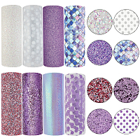 PU Leather Glitter Fabric, with Pattern, Rectangle, Mixed Color, 34.3x19.5~20.3x0.05~0.1cm; 8sheets/bag