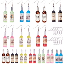 SUNNYCLUE DIY Earring Making Kits, Include Wine Bottle Shape Resin Big Pendants and Silver Color Plated Brass Earring Hooks, Mixed Color, Pendants: 54x11.5~12.5mm, Hole: 1.5mm, 14pcs/box