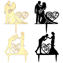 CRASPIRE Mr & Mrs Wedding Cake Topper 4PCS Couple Cake Topper Bride and Groom Acrylic Cake Decoration for Wedding Anniversary Valentine's Day (Golden & Black)