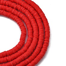 Honeyhandy Handmade Polymer Clay Beads Strands, for DIY Jewelry Crafts Supplies, Heishi Beads, Disc/Flat Round, Red, 4x0.5~1mm, Hole: 1.4mm, about 350~410pcs/strand, 15.75 inch~16.14 inch(40~41cm)