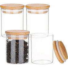 BENECREAT 4 Pack Clear Glass Jar with Bamboo Lids 7oz(200ml) Round Small Airtight Spice Storage Container with Silicone Ring Lids for Home Kitchen Sugar Salt