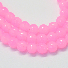 Baking Painted Imitation Jade Glass Round Bead Strands, Pearl Pink, 4.5~5mm, Hole: 1mm, about 210pcs/strand, 31.4 inch