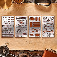 BENECREAT 4 Sets Alphabet Symbols Metal Stencil 4 Styles Pattern Metal Embossing Stencil Template for Making Photo Decorative Paper Scrapbooking Embossing Card, 17.7x10.1cm