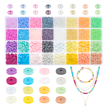 PandaHall Elite 11360~12480pcs Craft Beads Kit 2mm Glass Seed Beads 16 Colors Mini Pony Beads 6mm Polymer Clay Beads 16 Colors Heishi Beads Small Craft Beads for Bracelet Necklace Jewelry Making