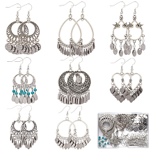 SUNNYCLUE DIY Bohemia Earring Making Including, Including Teardrop & Heart & Rhombus Alloy Chandelier Components & Stainless Steel Charms, Brass Earring Hooks, Glass Pearl & Synthetic Turquoise Beads, Antique Silver & Stainless Steel Color, 394Pcs/box