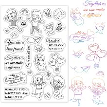 GLOBLELAND Friendship Clear Stamps Transparent Silicone Stamp Boy Girl Dog Paper Airplane Balloon for Card Making Decoration and DIY Scrapbooking