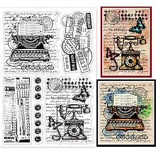 GLOBLELAND Retro Typewriter Background Clear Stamps for Cards Making Vintage Telephone Background Silicone Clear Stamp Seals for Cards Making DIY Scrapbooking Photo Journal Album Decoration