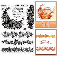 GLOBLELAND Happy Thanksgiving Clear Stamps for DIY Scrapbooking Autumn Harvest Leaves Lace Silicone Clear Stamp Seals for Cards Making Photo Album Journal Home Decoration