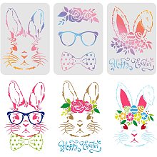 FINGERINSPIRE 3pcs Easter Bunny Drawing Painting Stencils Templates (11.6x8.3inch) Happy Easter Stencils Decoration Square Easter Rabhit Stencils for Painting on Wood, Floor, Wall and Fabric