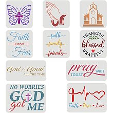 FINGERINSPIRE 10 Pcs 3 Size Christian Stencil Plastic Butterfly Pray Church Pattern Stencil Faith Hope Love,God is Good, Large Bible Sign Motivational Saying Stencils for Home Office Wall Decor