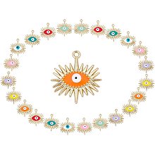 SUNNYCLUE 1 Box 32Pcs 8 Colors Colorful Evil Eye Charm Golden Plated Enamel Eye Alloy Pendant Flatbacks Lucky Chakra Pendants for Jewelry Making Charms Bracelets Earrings Findings Accessory